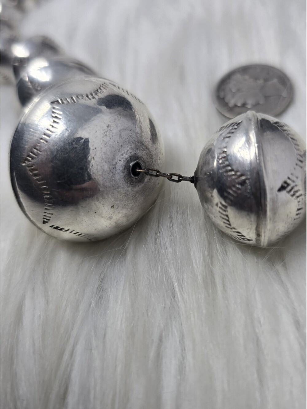 Navajo Sterling Silver Graduated Stamped Pearls Necklace 24" - Picture 7 of 8